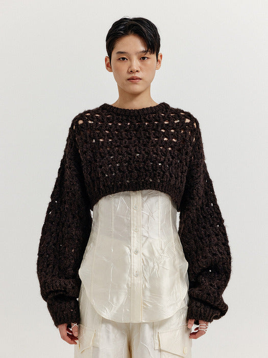 Eenk Xeko Open Back Crop Knit Top - Brown