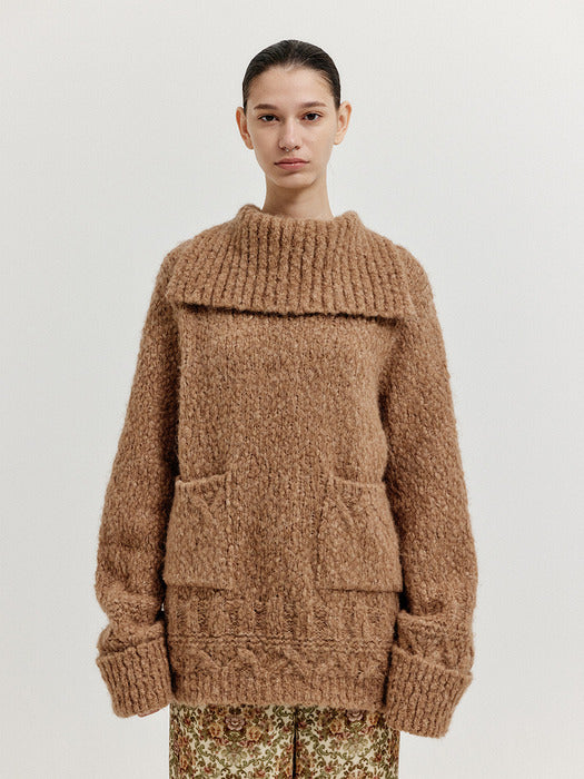 [EENK] Xature Oversized Knit Turtleneck - Brown