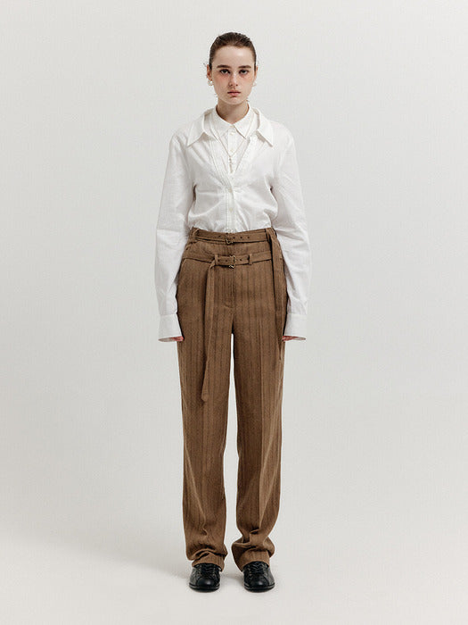 Eenk Xiom Double-Belt Straight Pants - Camel