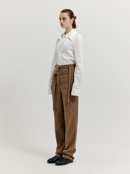 Eenk Xiom Double-Belt Straight Pants - Camel