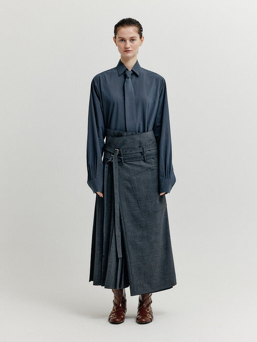 [EENK] Xiond Double-Belt Wrap Pants - Dark Grey