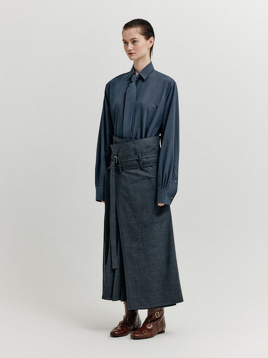 [EENK] Xiond Double-Belt Wrap Pants - Dark Grey