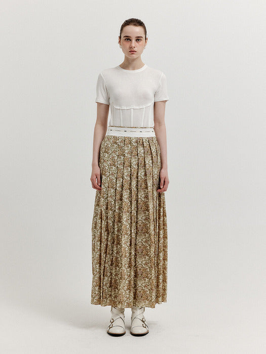 Eenk Xovel Pleated Maxi Skirt - Beige Multi