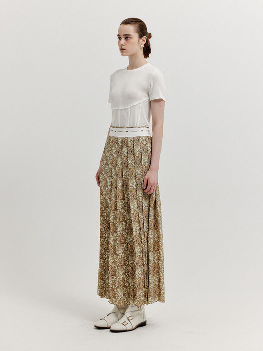 Eenk Xovel Pleated Maxi Skirt - Beige Multi