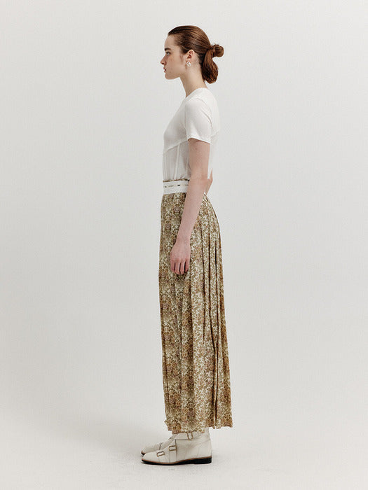 Eenk Xovel Pleated Maxi Skirt - Beige Multi