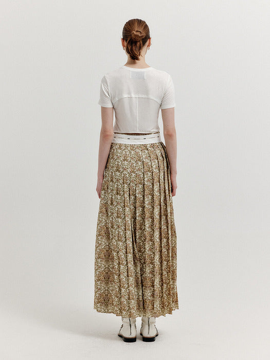 Eenk Xovel Pleated Maxi Skirt - Beige Multi