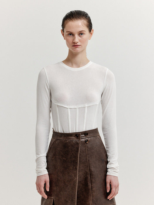 Eenk Xiony Long Sleeve Bustier T-shirt - White