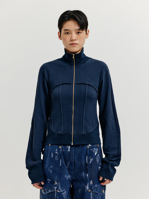 Eenk Xip Buistier Zip-up Top - Navy