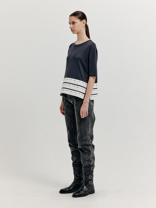 Eenk Xanel Paneled Half Sleeve T-shirt - Grey