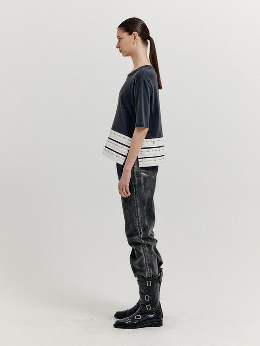 Eenk Xanel Paneled Half Sleeve T-shirt - Grey