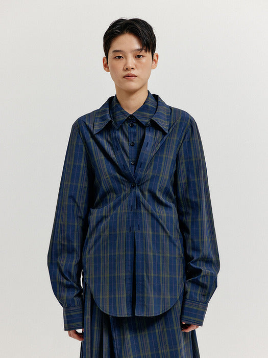 [EENK] Xayer Layerd Shirts - Navy Multi