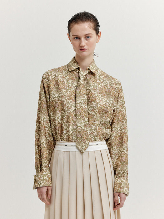 Eenk Xinslie Long Sleeve Tie Shirt - Beige Multi