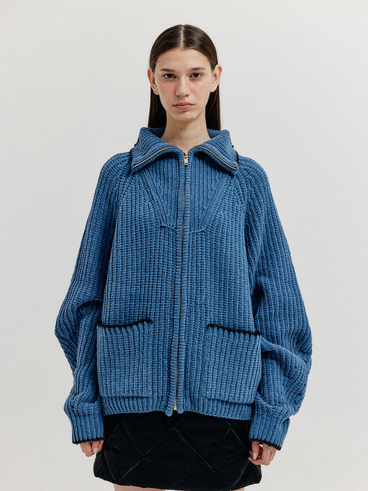 Eenk Xto Zipped Knit Cardigan - Navy