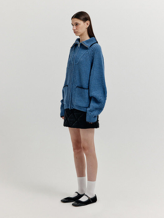 Eenk Xto Zipped Knit Cardigan - Navy