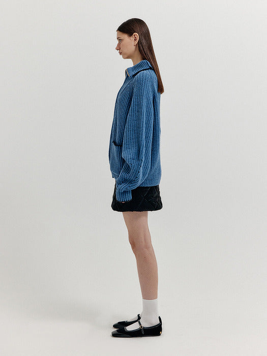 Eenk Xto Zipped Knit Cardigan - Navy