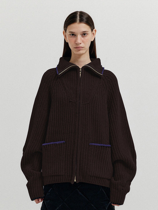 Eenk Xto Zipped Knit Cardigan - Brown