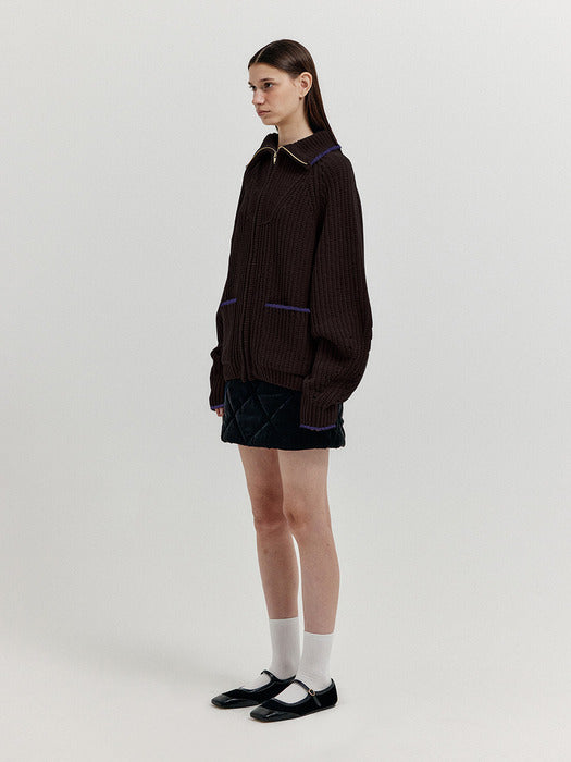 Eenk Xto Zipped Knit Cardigan - Brown