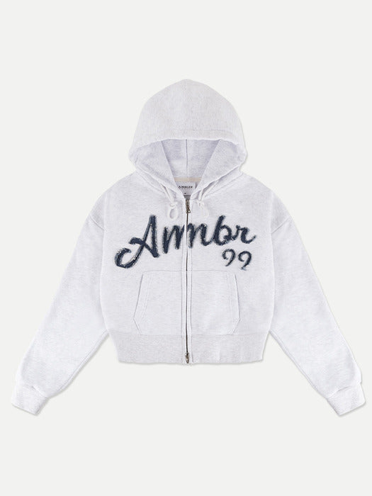 [ambler] Denim AMBLER Crop Zip up Hoodie jacket AHCZ101 (White-Melange)