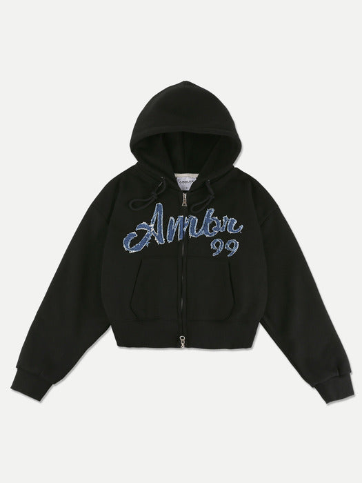 [ambler] Denim AMBLER Crop Zip up Hoodie jacket AHCZ101 (Black)