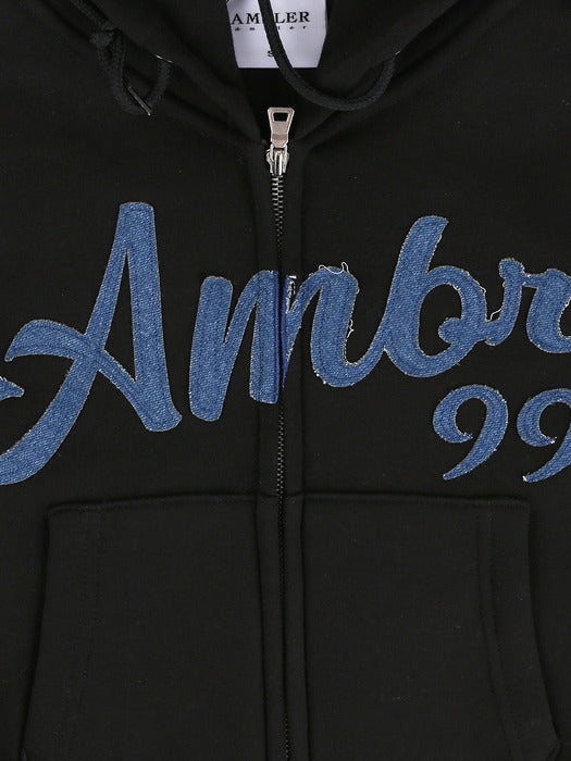 [ambler] Denim AMBLER Crop Zip up Hoodie jacket AHCZ101 (Black)
