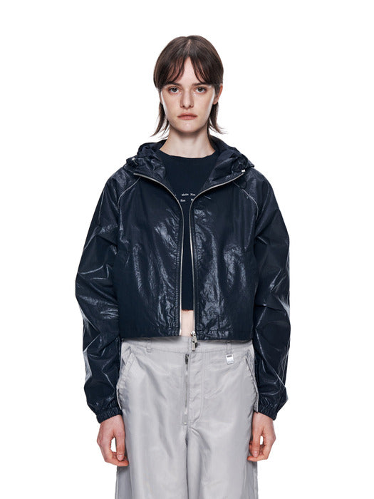 MATIN CROP HOODY COATING JUMPER IN NAVY