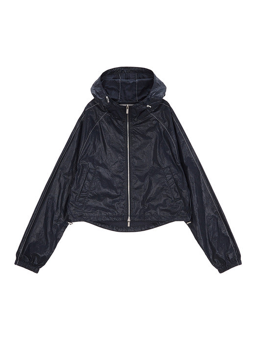 MATIN CROP HOODY COATING JUMPER IN NAVY