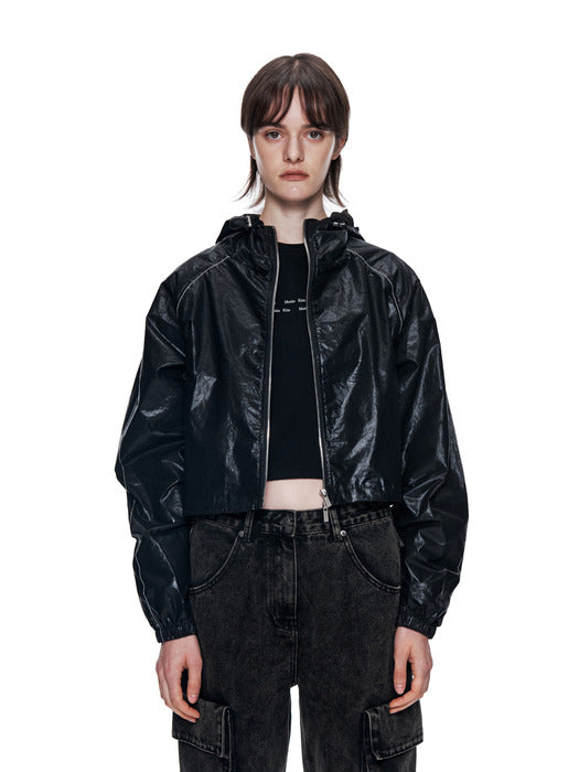 MATIN CROP HOODY COATING JUMPER IN BLACK
