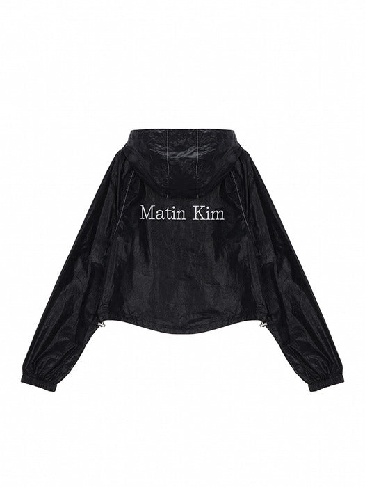 MATIN CROP HOODY COATING JUMPER IN BLACK