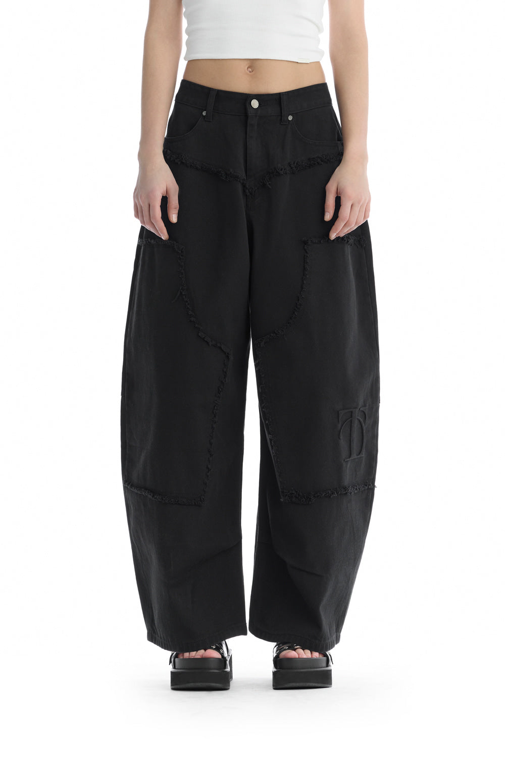 Treemingbird Double-Knee Balloon-Fit Denim Pants Black