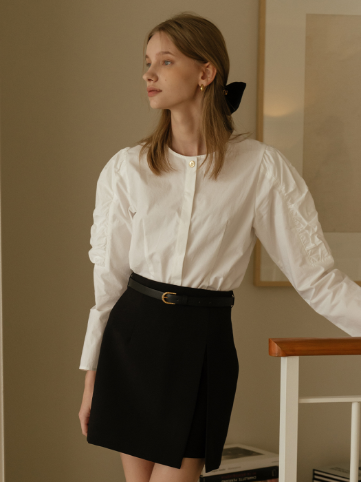 [TILLIDIE] Gold belt wrap black skirt_Black