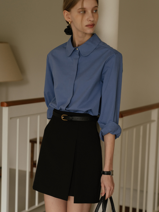 [TILLIDIE] Gold belt wrap black skirt_Black