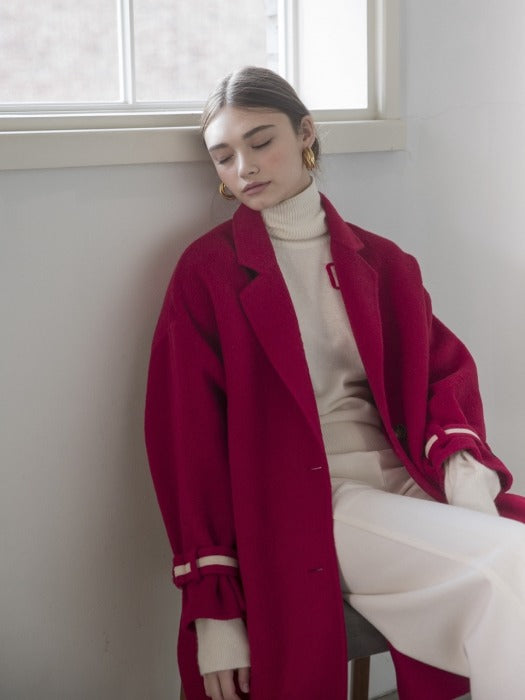 [TILLIDIE] Premium handmade alpaca buckle sleeve coat (RED)