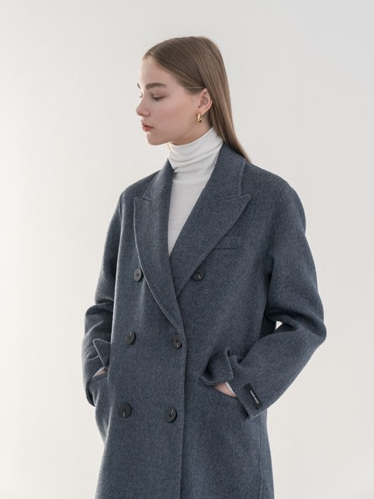[TILLIDIE] Premium handmade pure wool melange double breasted in ash blue_