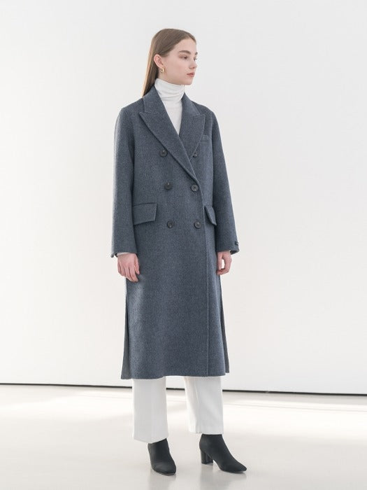 [TILLIDIE] Premium handmade pure wool melange double breasted in ash blue_