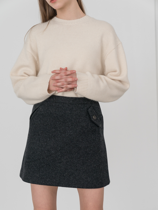 [TILLIDIE] Fake pocket cutting line wool skirt in charcoal_
