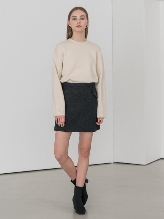 [TILLIDIE] Fake pocket cutting line wool skirt in charcoal_
