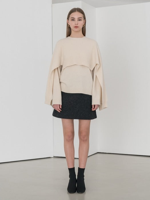 [TILLIDIE] Fake pocket cutting line wool skirt in charcoal_