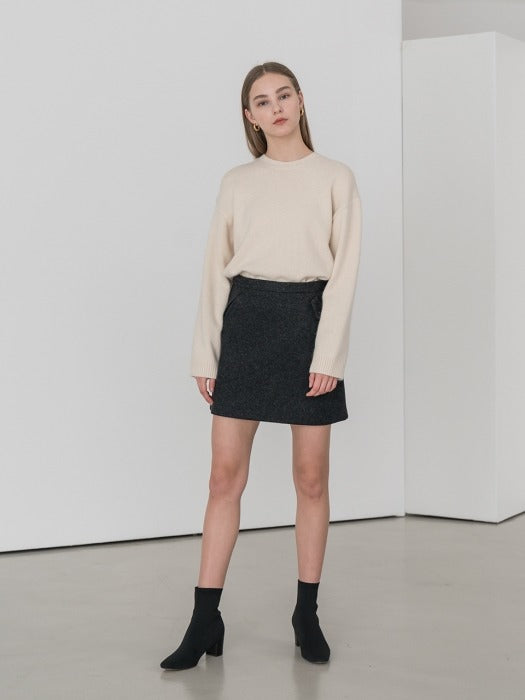 [TILLIDIE] Fake pocket cutting line wool skirt in charcoal_