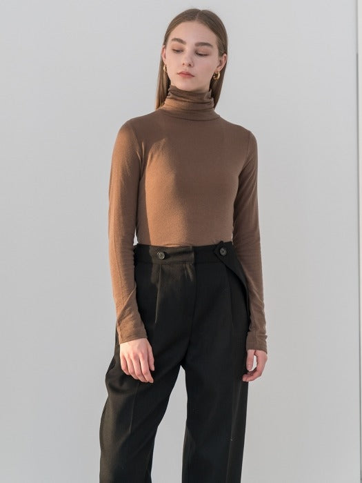 [TILLIDIE] Tencel basic turtle neck tee in brown_