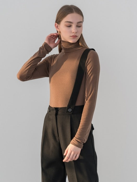 [TILLIDIE] Tencel basic turtle neck tee in brown_