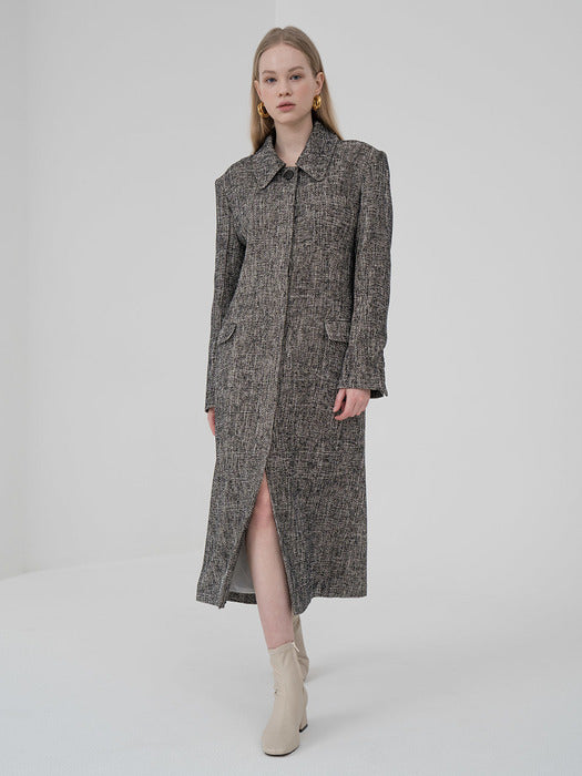 [TILLIDIE] Tweed hidden button trench in black_