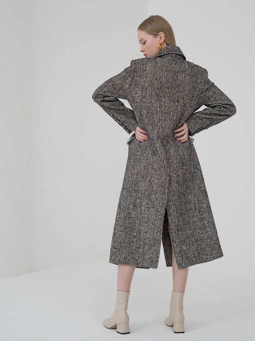 [TILLIDIE] Tweed hidden button trench in black_