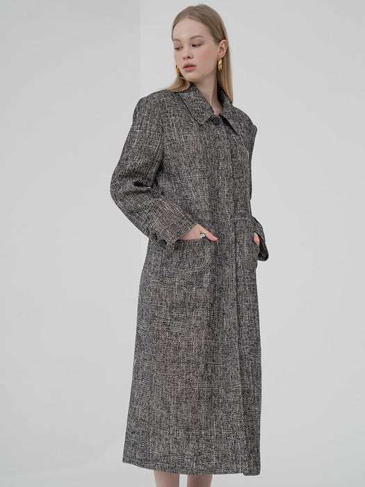 [TILLIDIE] Tweed hidden button trench in black_
