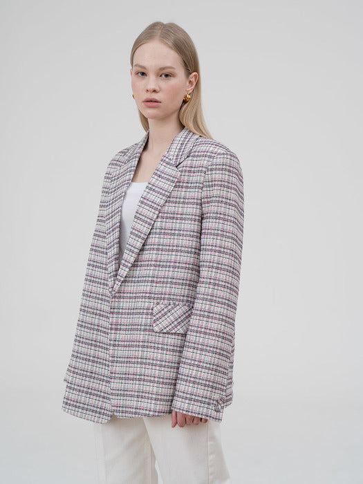 [TILLIDIE] Multi check tailored blazer by tweed_