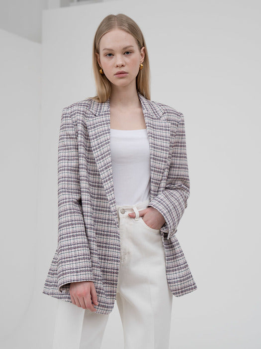 [TILLIDIE] Multi check tailored blazer by tweed_