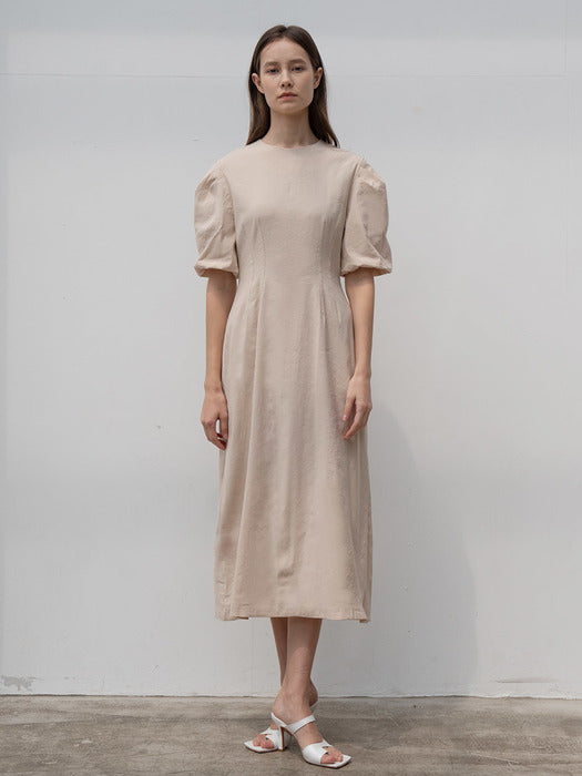[TILLIDIE] Volume midi dress in beige_
