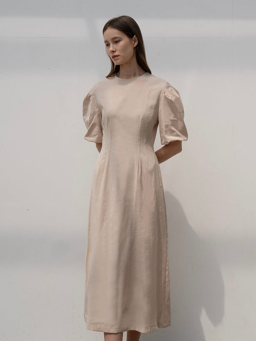 [TILLIDIE] Volume midi dress in beige_