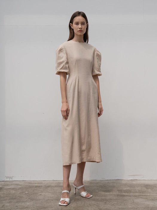[TILLIDIE] Volume midi dress in beige_