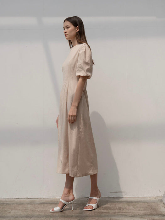 [TILLIDIE] Volume midi dress in beige_