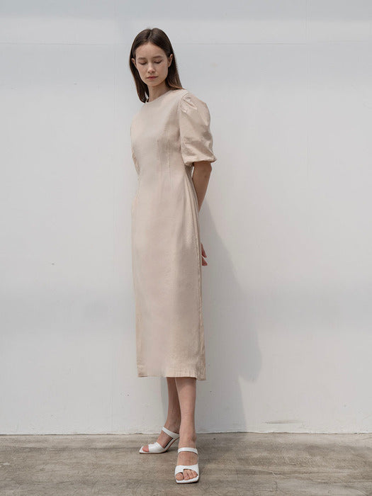 [TILLIDIE] Volume midi dress in beige_